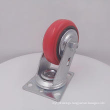 100mm Korean Economic Swivel Plate Casting Iron Wheel Red PU Center Industrial Caster Wheels